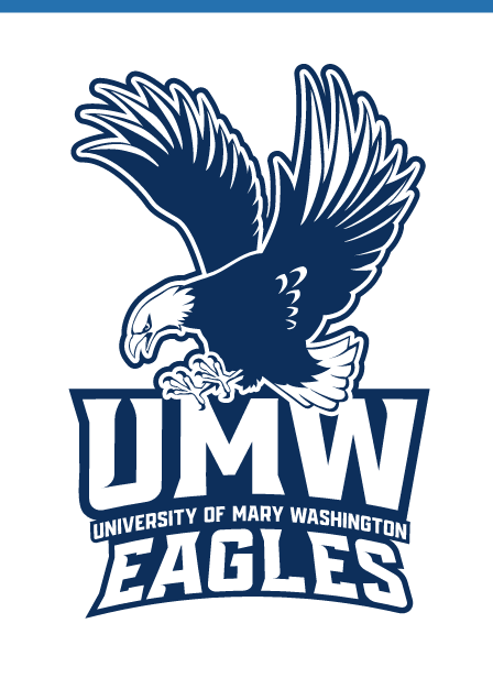 UMW Eagles curved type logo, blue/black variant, cell 25