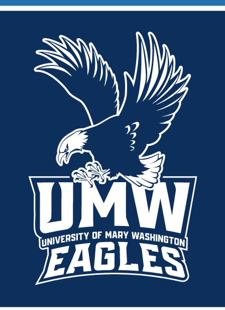 UMW Eagles curved type logo, white on navy variant, cell 27