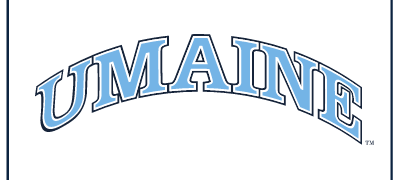 UMAINE Arched Wordmark, light blue with navy outline variant, cell 44
