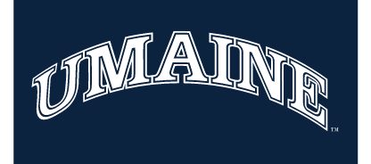 UMAINE Arched Wordmark, white with light blue outline variant, cell 45