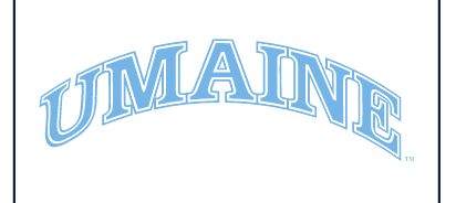 UMAINE Arched Wordmark, light blue with white outline variant, cell 46