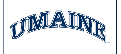 UMAINE Arched Wordmark, navy with white outline variant, cell 48