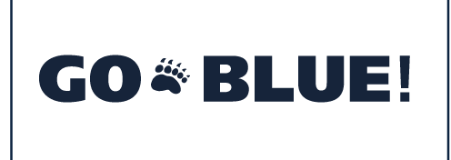 GO BLUE! wordmark, black text with bear paw variant, cell 49