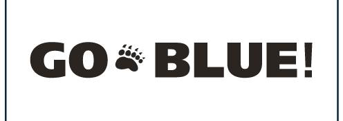 GO BLUE! wordmark, black text with bear paw variant, cell 52