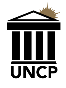 UNC Pembroke primary vertical logo, black variant, cell 10