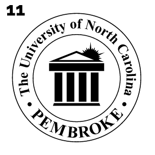 UNC Pembroke primary circular logo, black variant, cell 11