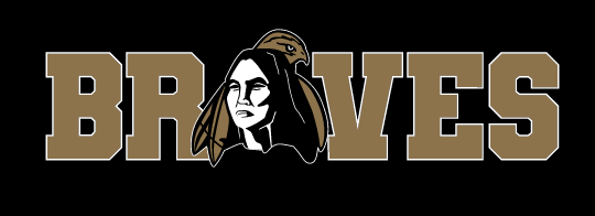 BRAVES wordmark, gold with black outline variant, cell 55