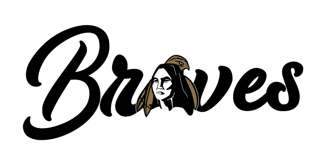 Braves Script Wordmark, black with mascot head variant