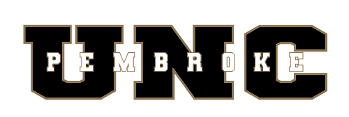 UNC Pembroke wordmark, black with gold outline variant, cell 73