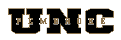 UNC Pembroke wordmark, black with gold outline variant, cell 75