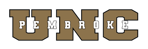 UNC Pembroke wordmark, gold with black outline variant, cell 76