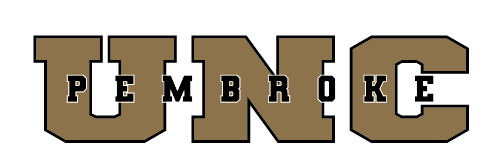UNC Pembroke wordmark, gold with black outline variant, cell 78