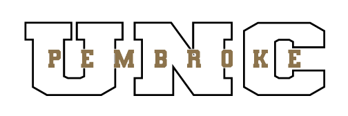 UNC Pembroke wordmark, white with black outline variant, cell 81
