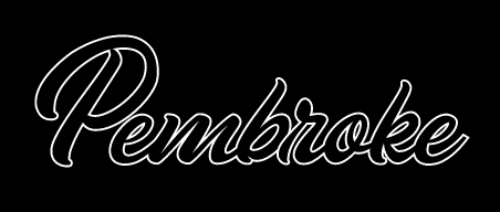 Pembroke script wordmark, white outline on black variant, cell 83