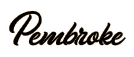 Pembroke script wordmark, black with gold outline variant, cell 84