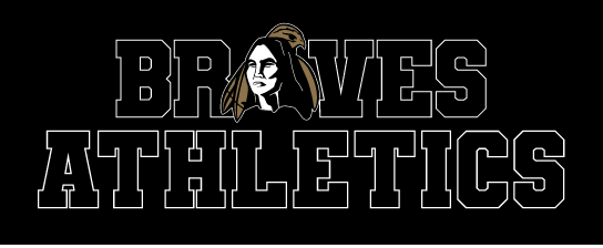 Braves Athletics stacked wordmark with mascot, white outline on black variant, cell 92