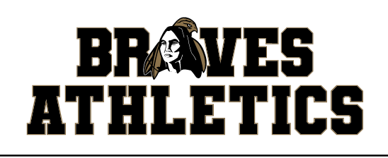 Braves Athletics stacked wordmark with mascot, black with gold outline variant, cell 93