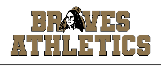 Braves Athletics stacked wordmark with mascot, gold with black outline variant, cell 96