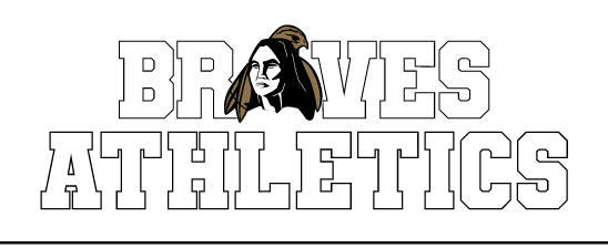 Braves Athletics stacked wordmark with mascot, white with black outline variant, cell 97