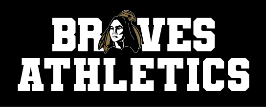 Braves Athletics stacked wordmark with mascot, white on black variant, cell 98