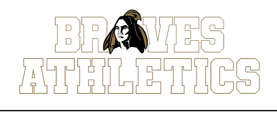 Braves Athletics stacked wordmark with mascot, white with gold outline variant, cell 99