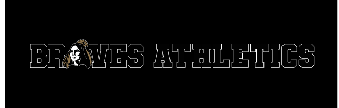 Braves Athletics Horizontal, black outline text with mascot head on black background variant, cell 101
