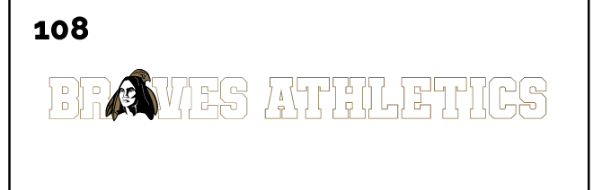 Braves Athletics Horizontal, gold outline text with mascot head variant, cell 108