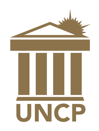 UNCP logo, vertical, gold variant
