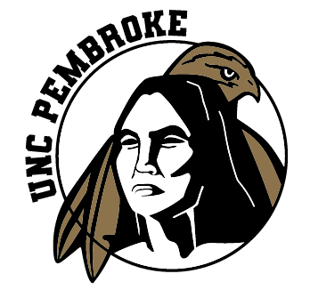 Braves Head logo with UNC Pembroke text, black and white variant