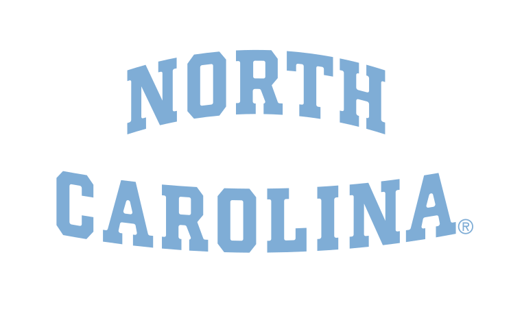 NORTH CAROLINA arched wordmark, Carolina Blue on white variant, cell 48