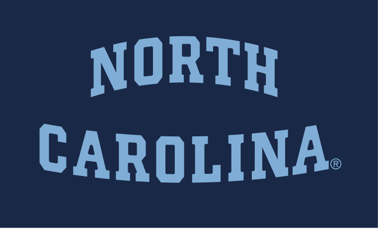 NORTH CAROLINA arched wordmark, Carolina Blue on navy variant, cell 50