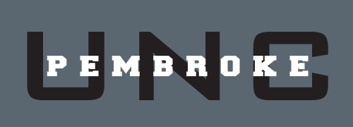 UNC Pembroke wordmark, white/black on grey variant, cell 32