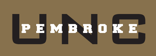 UNC Pembroke wordmark, white/black on gold variant, cell 33