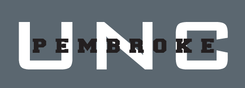 UNC Pembroke wordmark, white/black on grey variant, cell 34