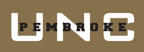 UNC Pembroke wordmark, white/black on gold variant, cell 35