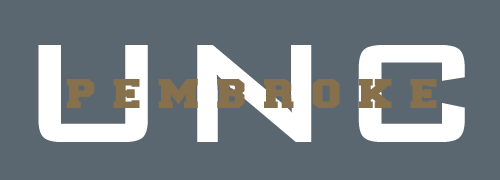 UNC Pembroke wordmark, white/gold on grey variant, cell 36