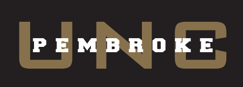 UNC Pembroke wordmark, white/gold on black variant, cell 37