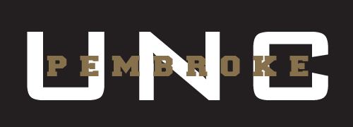 UNC Pembroke wordmark, white/gold on black variant, cell 38