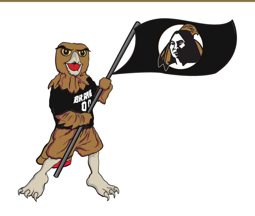 BraveHawk Mascot with flag, full color variant, cell 61
