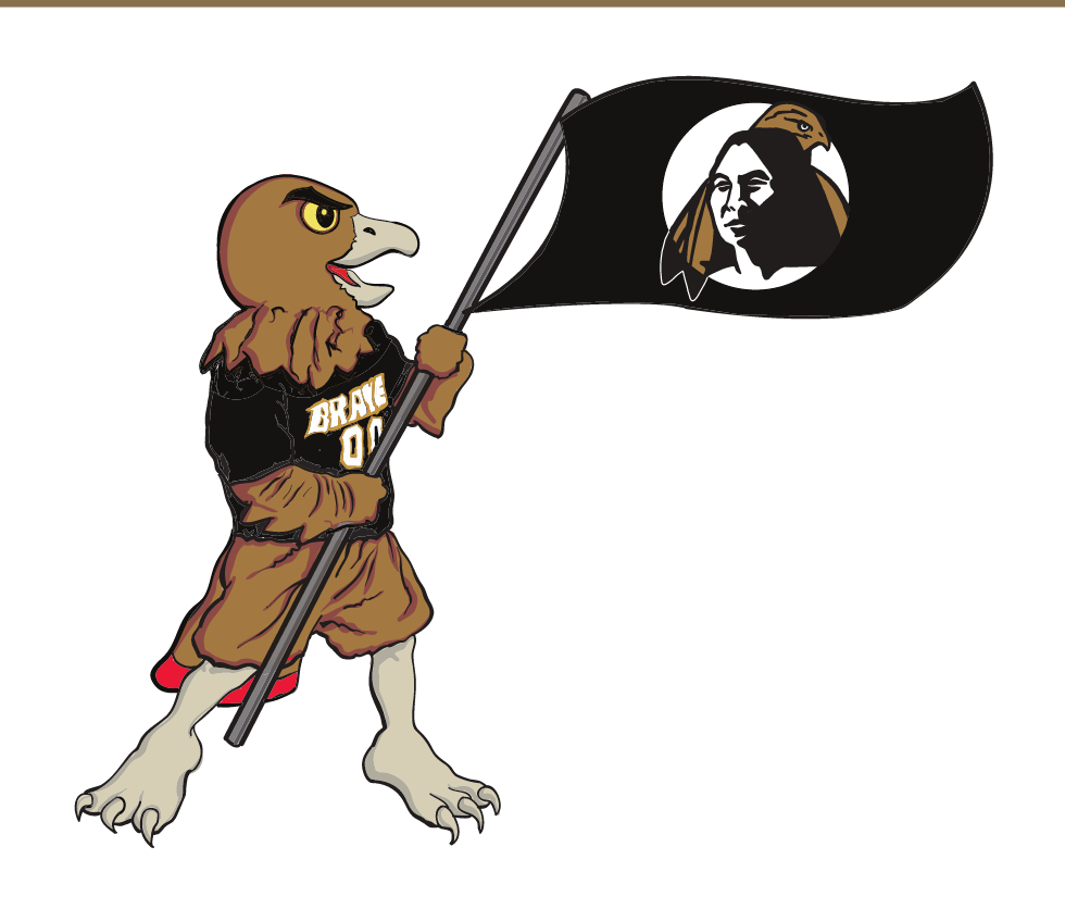BraveHawk Mascot with flag, full color variant, cell 62