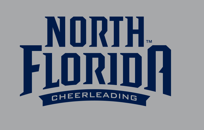 North Florida Cheerleading logo, Athletic Blue on Athletic Gray variant, cell 61
