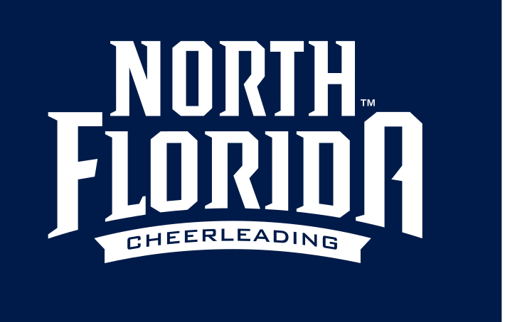 North Florida Cheerleading logo, White on Athletic Blue variant, cell 62