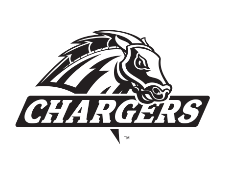 Charger head with CHARGERS wordmark, black and white variant, cell 6