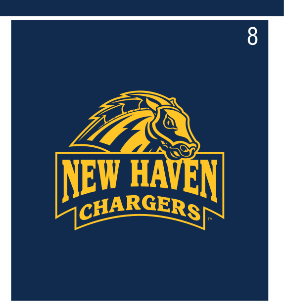 Charger head with NEW HAVEN CHARGERS wordmark, full color on navy variant, cell 8