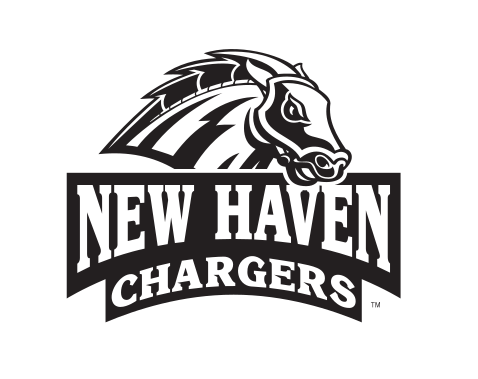 Charger head with NEW HAVEN CHARGERS wordmark, black and white variant, cell 9