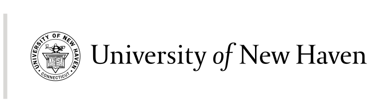 University of New Haven seal and wordmark, black horizontal variant, cell 41