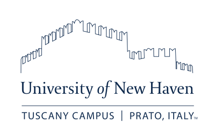 Tuscany Campus illustration and wordmark, blue/black variant, cell 60
