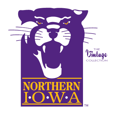 panther head over NORTHERN IOWA, purple/gold variant, cell 1