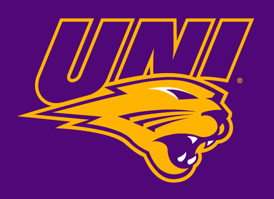 UNI panther head logo, purple and gold outline variant, cell 1