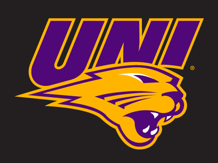 UNI panther head logo, purple and gold outline variant, cell 5
